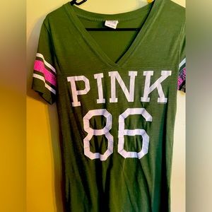 Victoria’s Secret Pink! Green and pink #86 Jersey Tee.